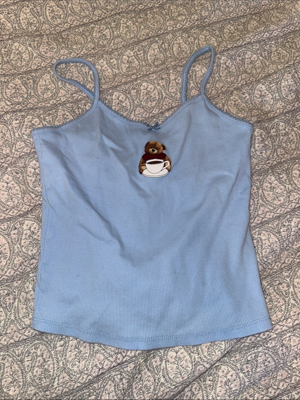 Forever 21 Light Blue Ribbed Teddy Bear Tank Top